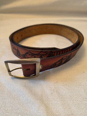 Hand-tooled Genuine Leather Semi Rig Country Mountain Belt